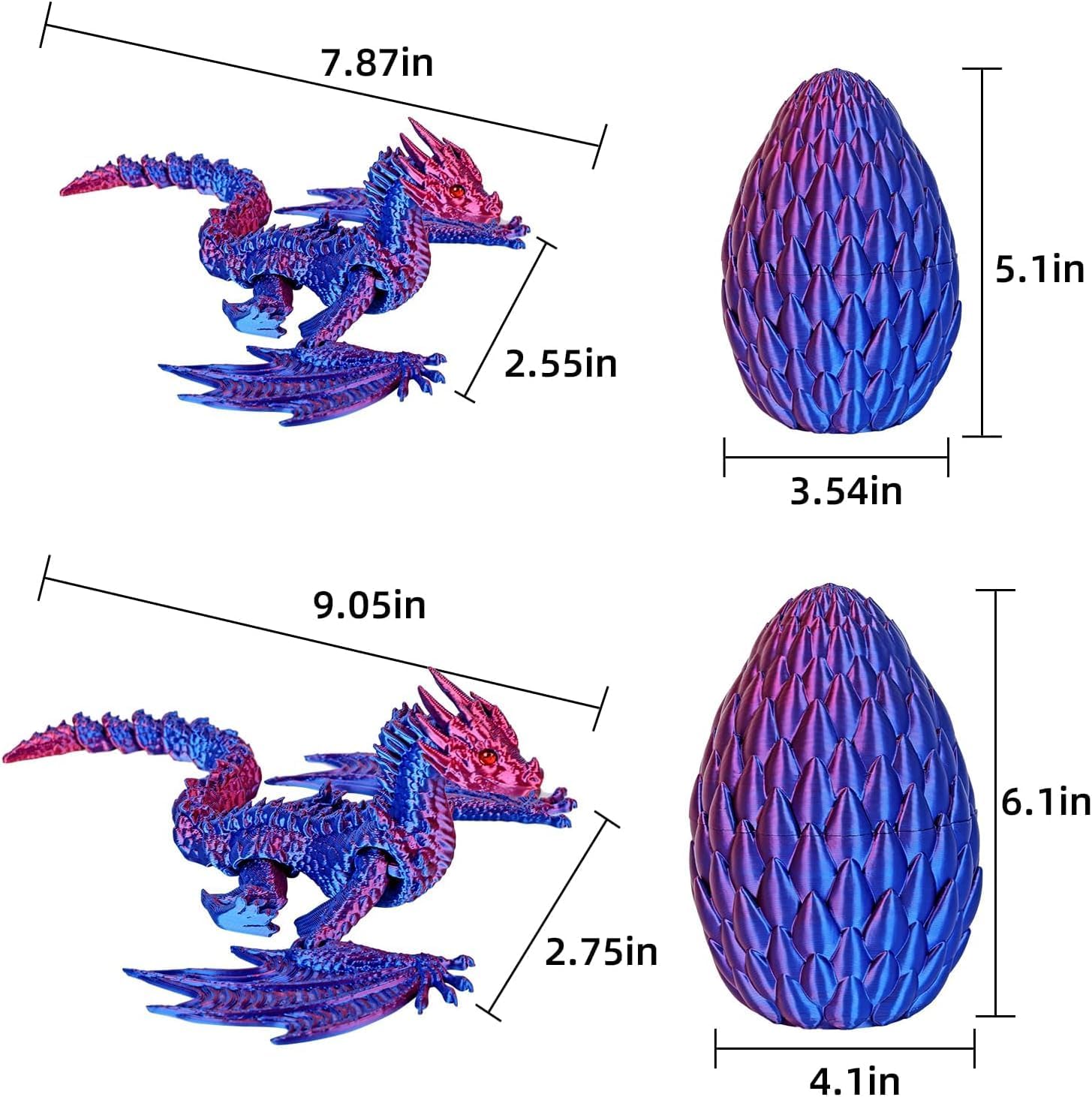 3D Printed Dragon,Flying Mystery Egg Articulated Dragon,3D Printed Crystal with Wings,Adults Fidget Toys for Autism ADHD (Blue Red Max)