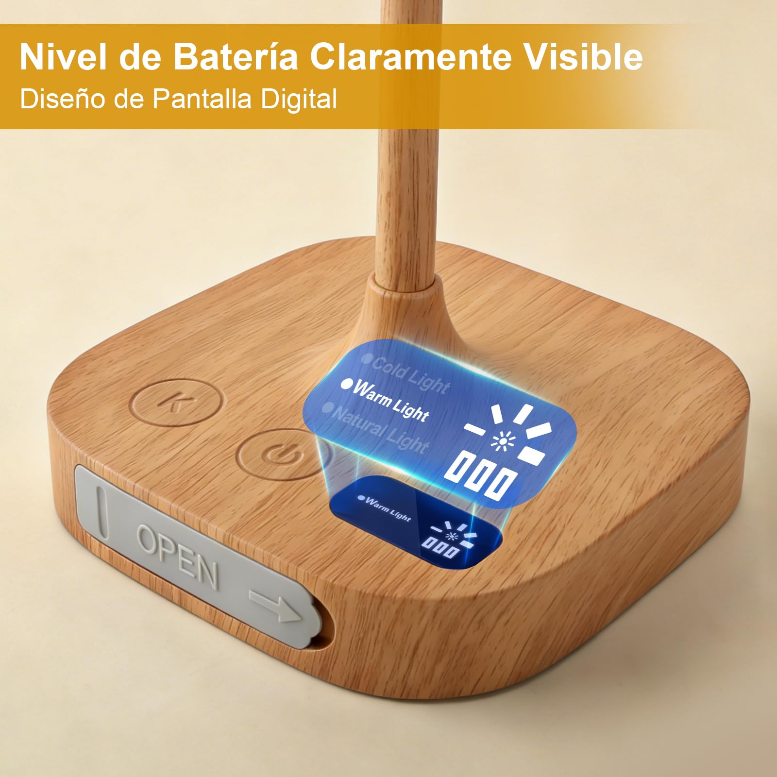 2 Piezas Lamparas Mesita de Noche Inalambrica con Puertos de Carga USB | Lamparas Sin Cables LED Táctil Recargable, Luz LED Ajustable con 3 Temperaturas de Color & Memoria para Dormitorio, Salón