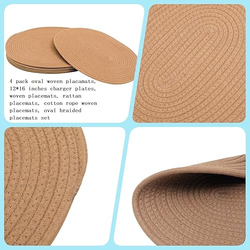 Miniatura 6 de Paquete de 4 Manteles Individuales Ovalados Tejidos, Cargadores de Platos de Yute Manteles Individuales Tejidos de Ratán 11.45x15.58'' Manteles