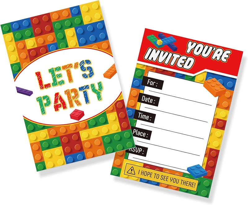 Building Block Invitation Cards, Birthday Party Greeting card Supplies, Fill-in Invitations, Game Theme Greeting Cards, Game Time Play Time Party Decorations, 30 Pcs