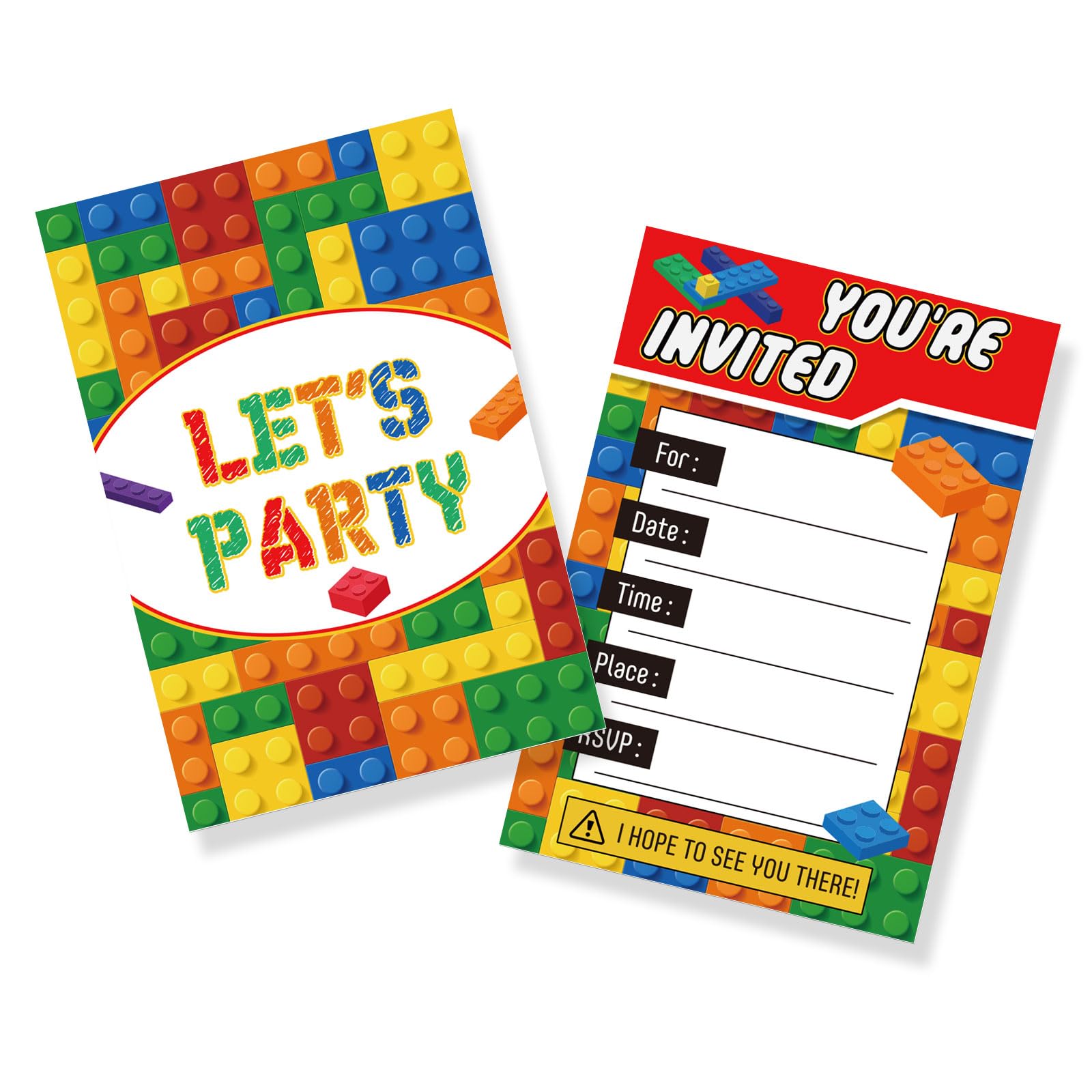 Halodete Building Block Invitation Cards, Girls Kids Boys Birthday Party Greeting card Supplies, Fill-in Invitations, Game Theme Greeting Cards, Game Time Play Time Party Decorations, 30 Pcs