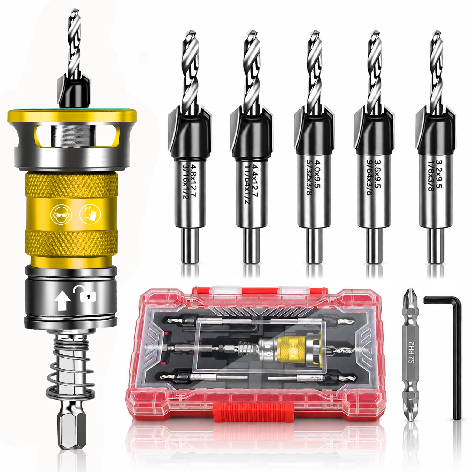 Countersink Drill Bit Set - 9 Piece with Depth Stop -13 Countersink Drill Bit Set - 9 Piece with Depth Stop -13