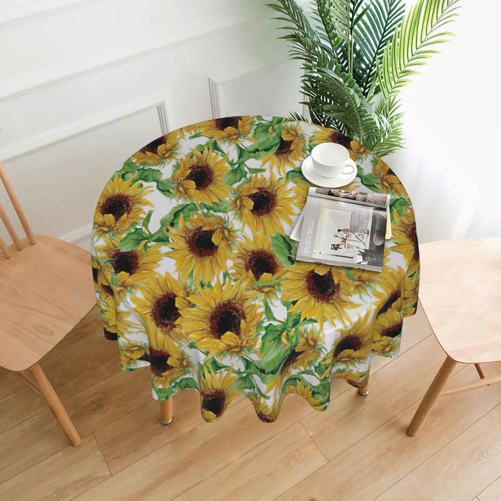OXbnmm Sunflower.1 Print Soft Round Tablecloth 60in Polyester Washable Cover Cozy Gift for Mom Housewarming