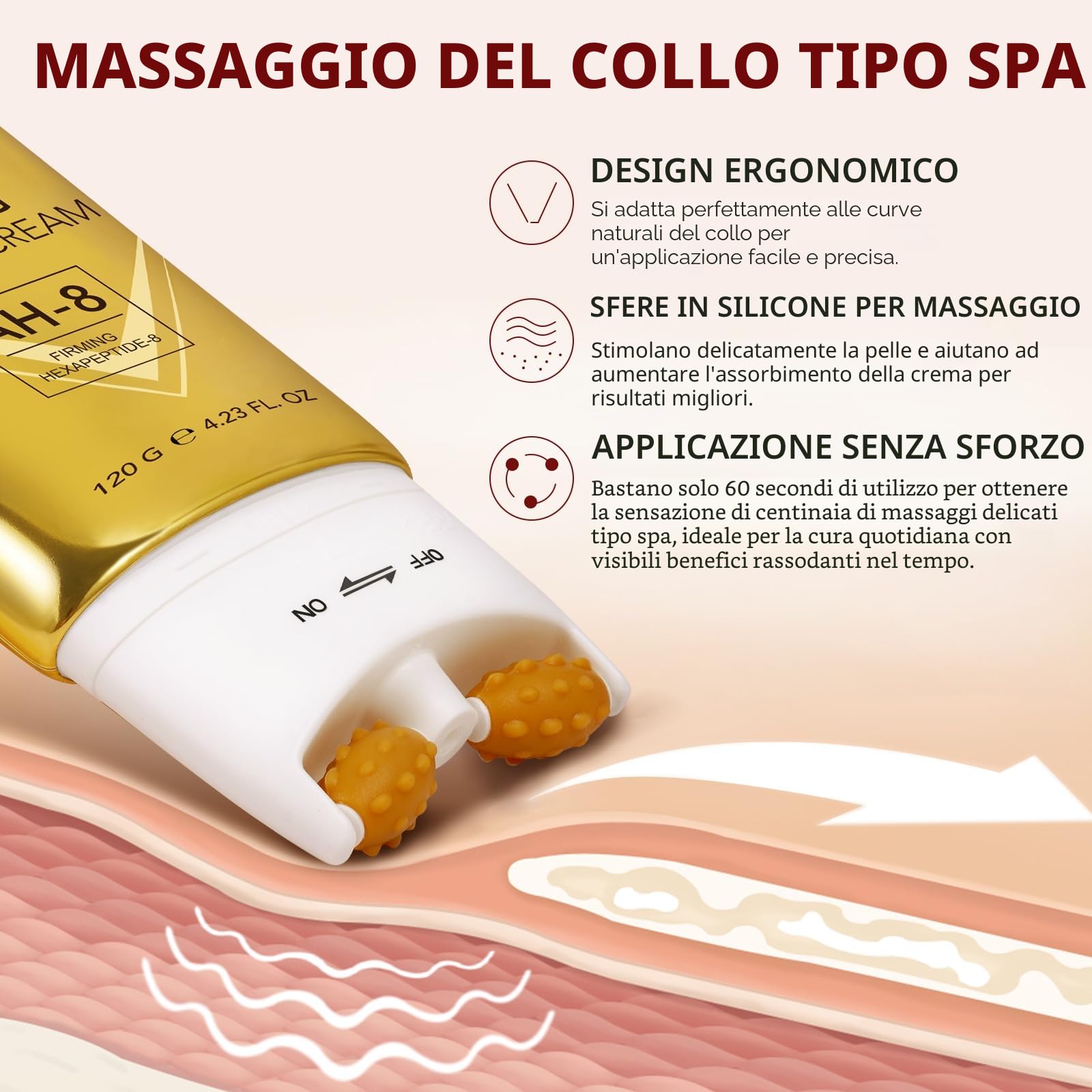 Crema per il Collo Rassodante con Esapeptide, 120g Riduce Rughe e Pelle Cascante