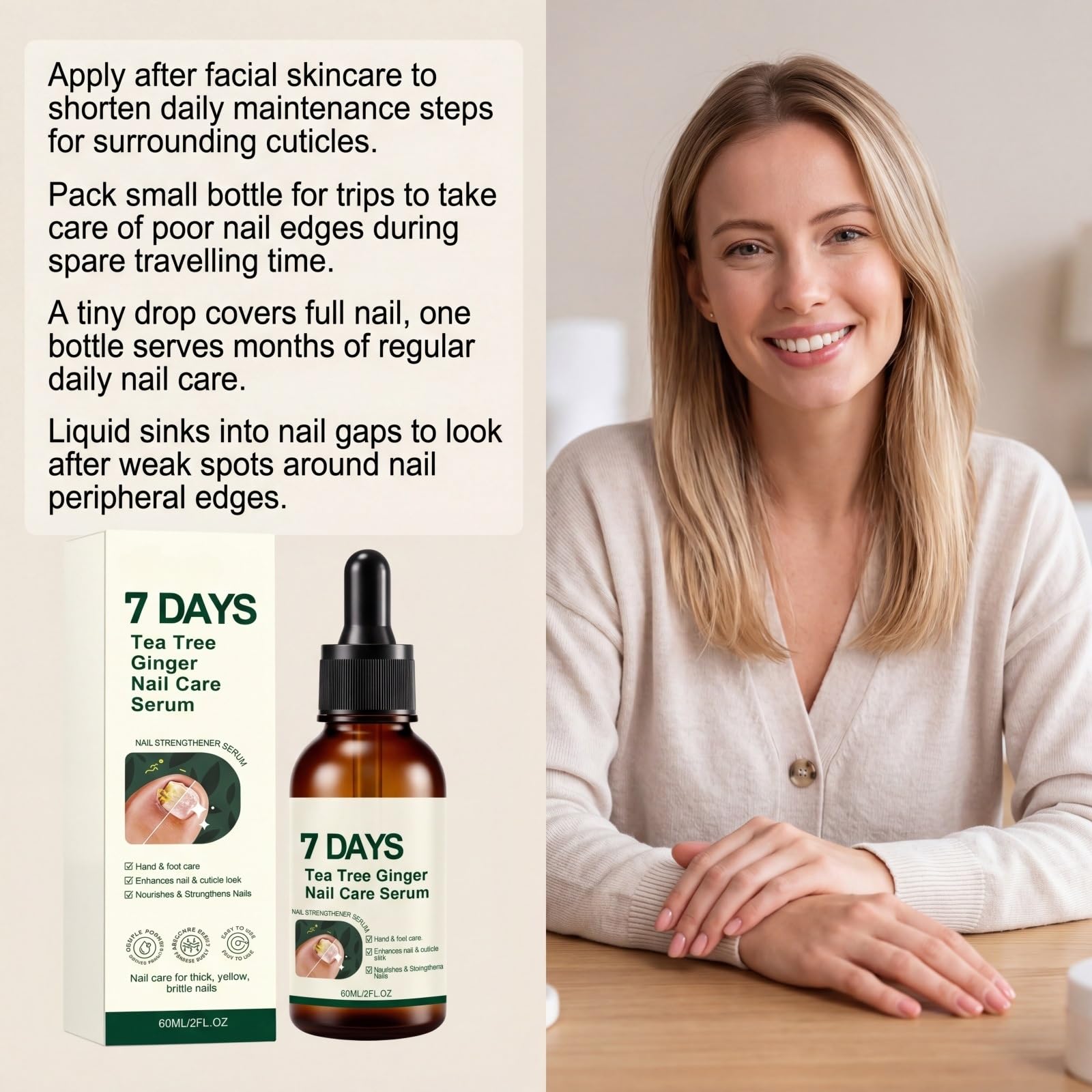 7-Tage-Nagelpflegeserum mit Teebaum und Ingwer, härtet und stärkt die Nägel, Nagelhautpflegeöl, fortschrittliche Formel für verfärbte und beschädigte Nägel, schwache und brüchige Nägel (6Stück)
