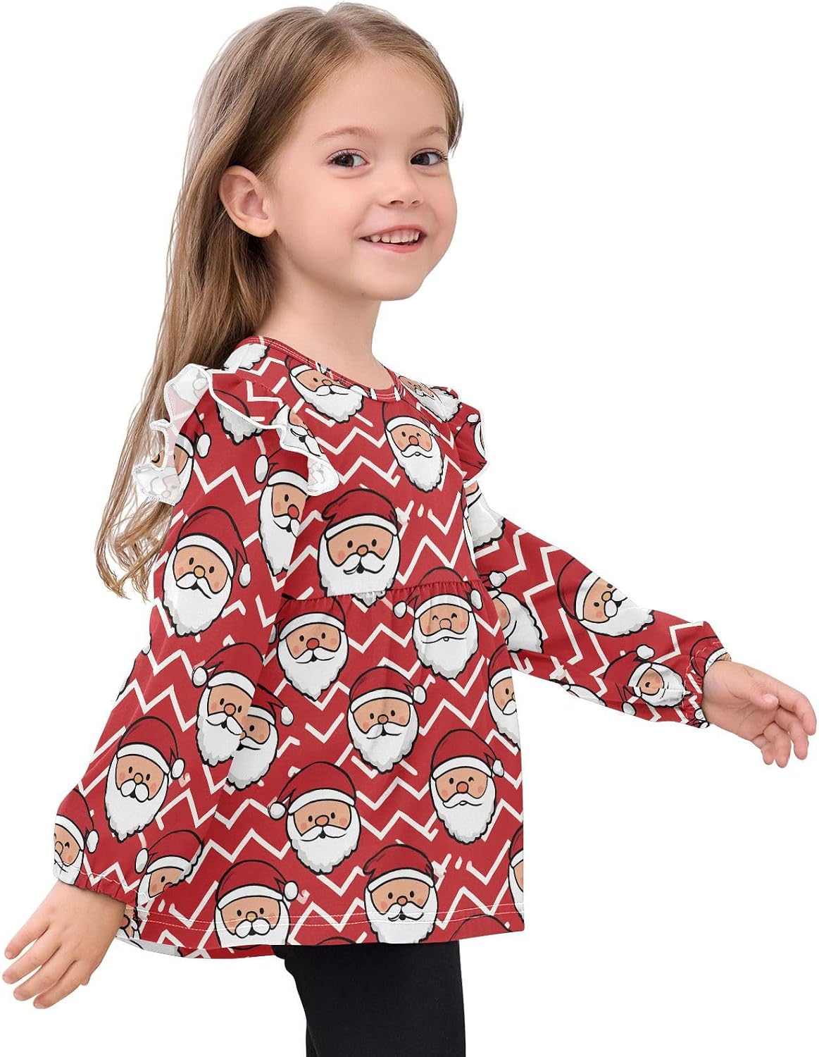 visesunny Toddler Clothes for Girls Christmas Santa Claus Long Sleeve Fall Shirts Cotton Top with Ruffle Collar