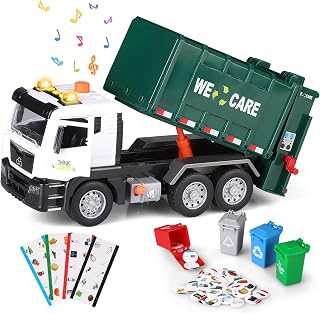 kramow Müllauto Spielzeug mit Lichtern und Sound,Spielzeug ab 4 Jahren für Jungen,Spielzeugautos Fahrzeuge Lernspielzeug für Kinder Jungen Mädchen,Grün (WY1115A) (WY1115A)