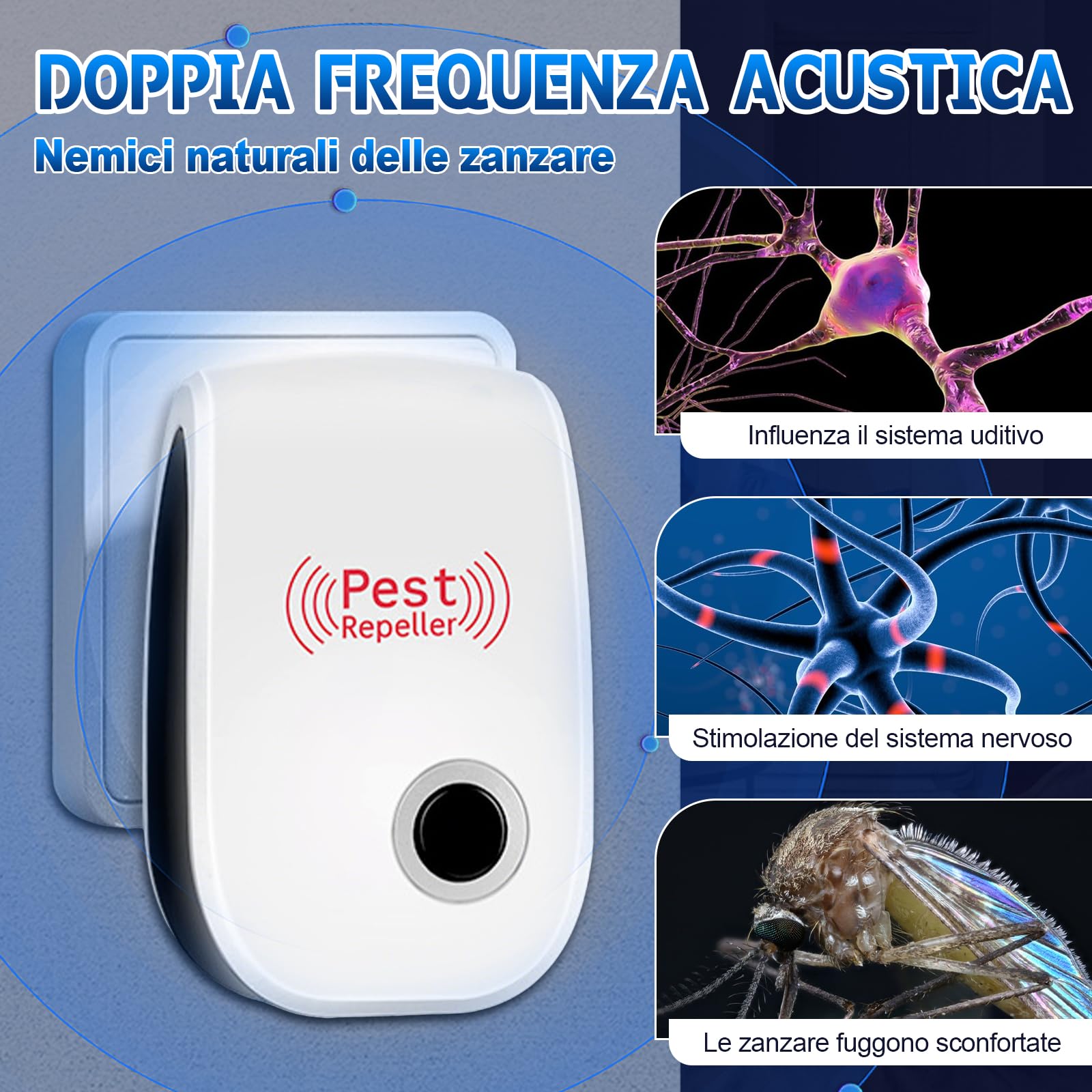 8 pcs Repellente ad Ultrasuoni per Topi,Antizanzare Repellente Ultrasuoni Professionale,Efficace Contro le Formiche/Mosche/Insetti/Scarafaggi/Topi/Zanzare/Ragni,Human & Pet Friendly