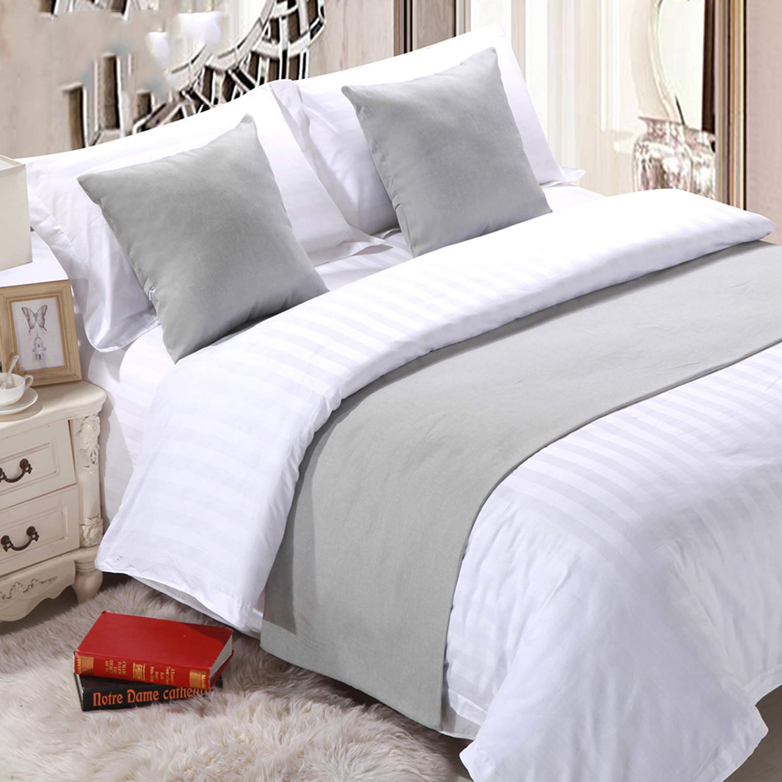 BAMCQ Bed Runner bed runners Hotel bedding premium bed tails bed flag bed tail pad bed cover bed tail trim m gray_50x260cm (2.0m bed)