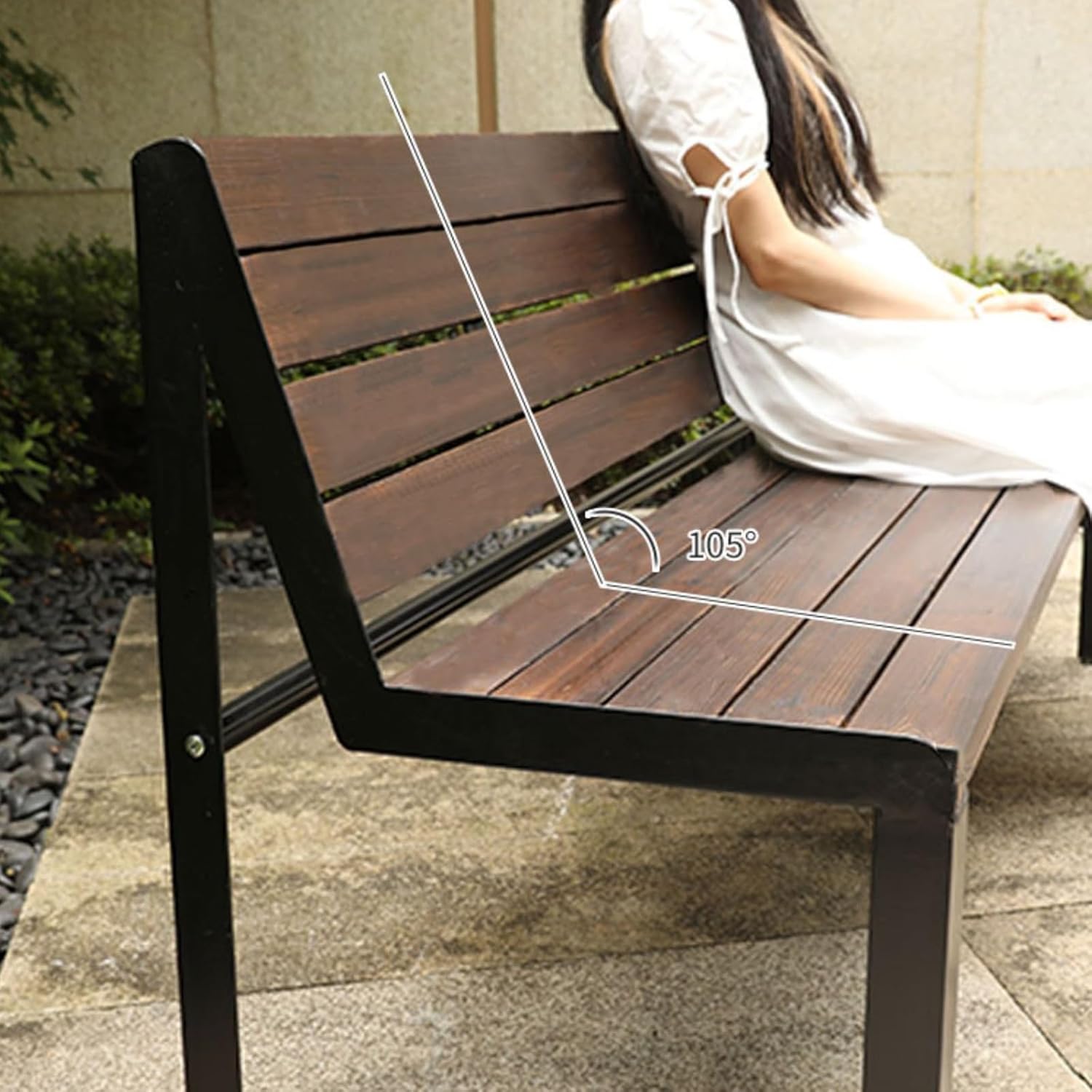 Outdoor Garden Bench, Park Bench Chair, Loveseat Chair with Backrest, Furniture Seating, Wood Patio Bench with Cast Iron Frame(Natural,120cm)