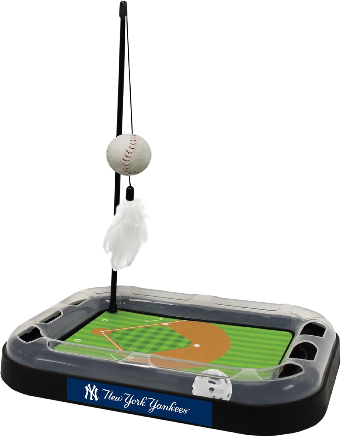 Cat Scratching Toy MLB New York Yankees Baseball Field Cat Scratcher Toy with Interactive Cat Ball Bell in Tracks. 5-in-1 CAT Toy: Cat Wand Poll with Catnip Filled Plush Baseball & Feathers.