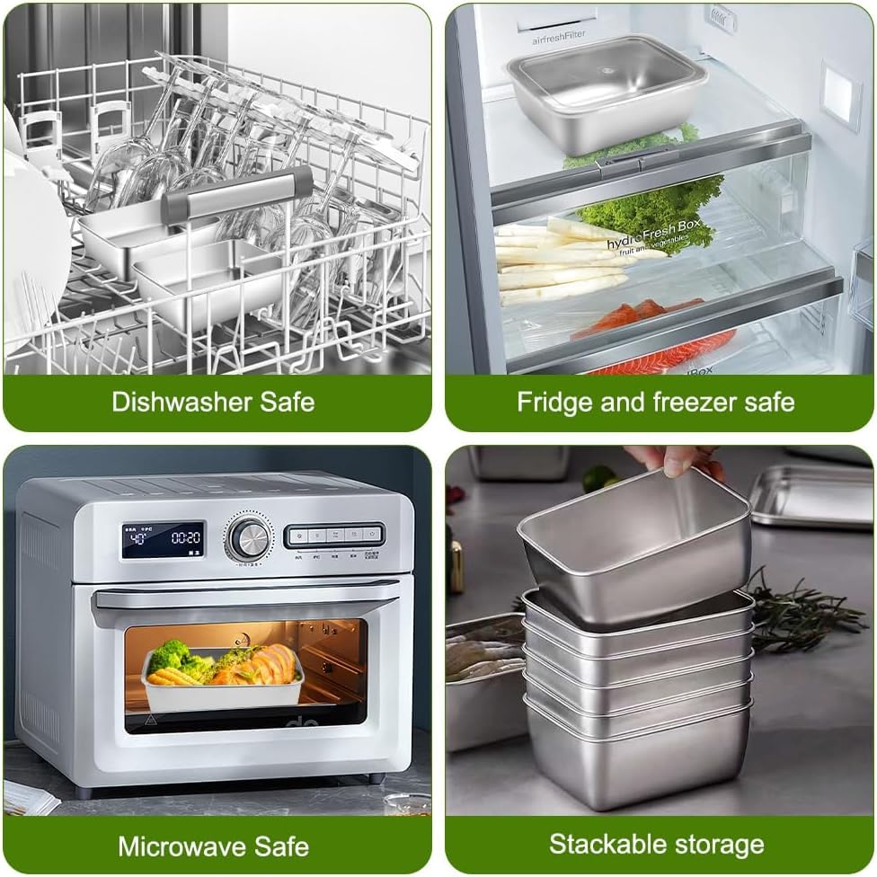 Image of Sinbyuer Stainless Steel fresh- keeping Container with cover refrigerator, Packing Box, garnish box, outdoor Picnic Containers, Food Storage Container, Small Container (4 Pcs)