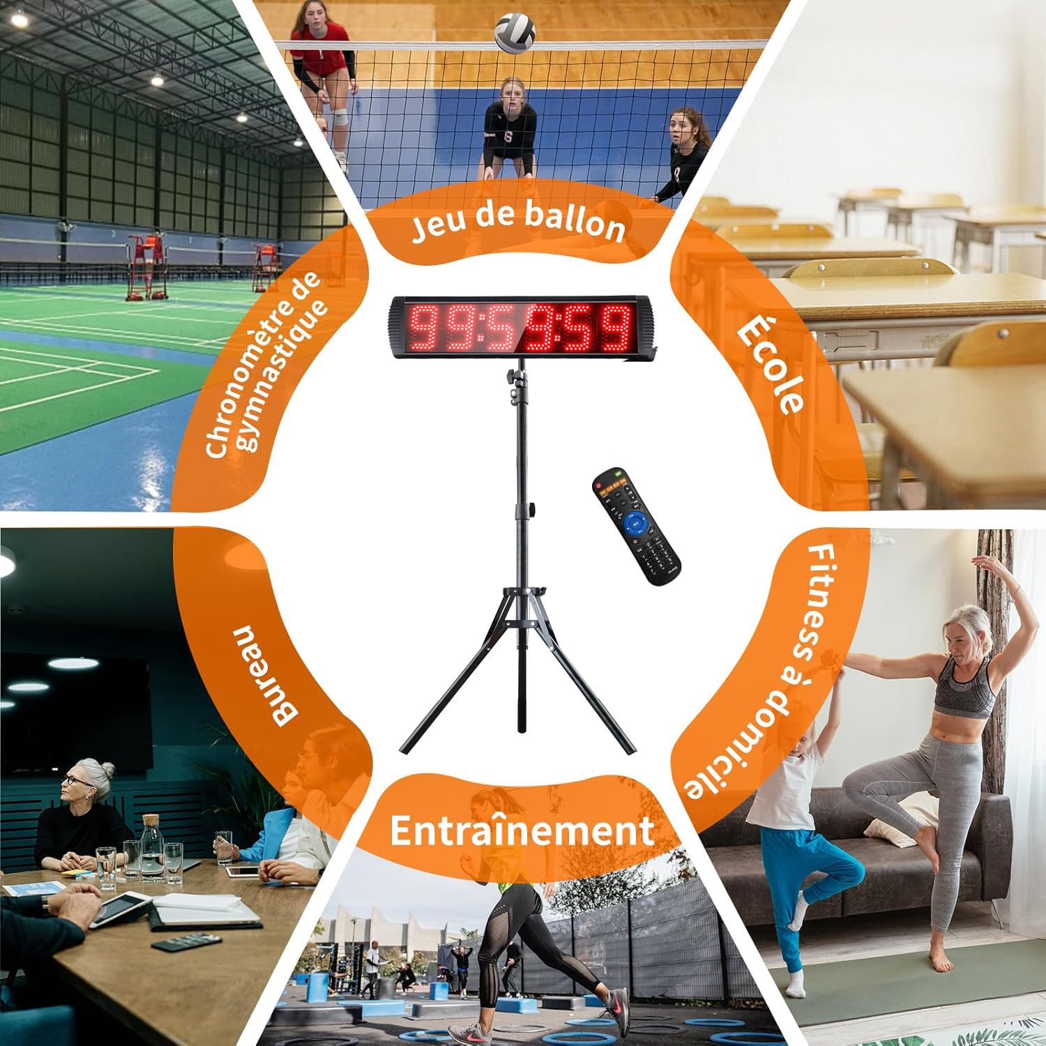 YZ Timer Sport, Chronomètre avec TéLéCommande, Compte à Rebours, Luminosité RéGlable ChronomèTre Sport avec Trépied, Horloge Murale Numerique 5'' Chiffre LED, Minuteur Fitness pour Home Gym Garage