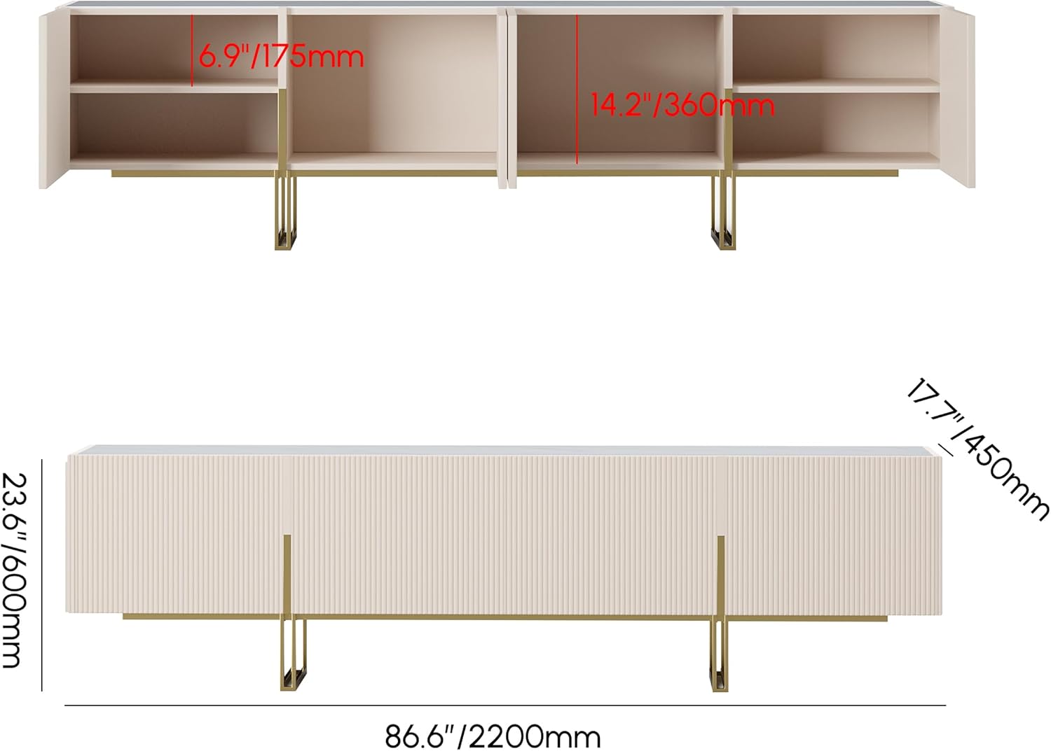 homary Modern TV Stand for TVs Up to 85", Long Entertainment Center with Storage Cabinets TV Console Table for Living Room, Bedroom (Off White, 86.6" W x 17.7" D x 23.6" H)