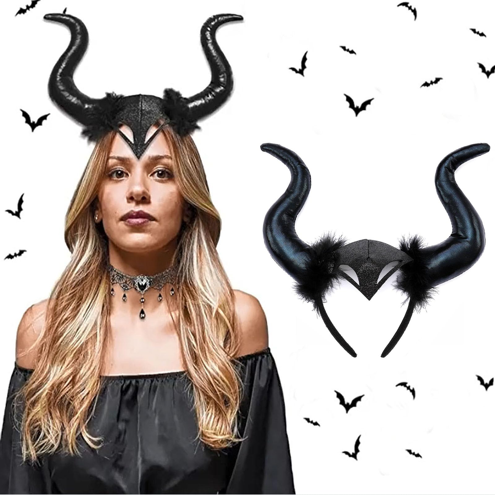 SoochatDevil Horn Headband Demon headband Horns Headpiece Halloween Cosplay Party Photo Props Headband Costume Accessory