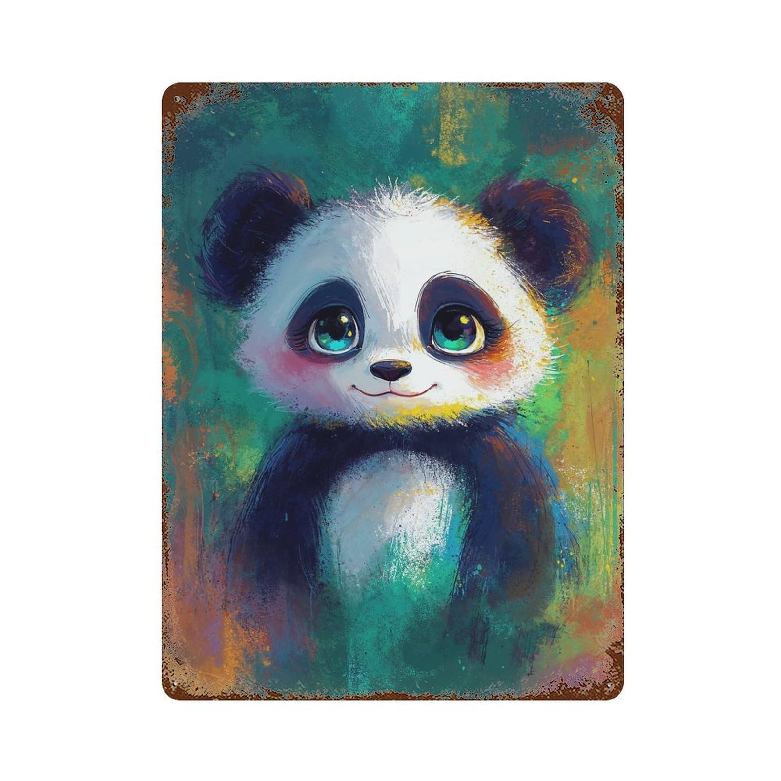 Distressed Metal Wall Sign Cute Panda Painting 15.7"x11.8", Decorative Metal Wall Art for Farmhouse, Kitchen And Entryway Decor