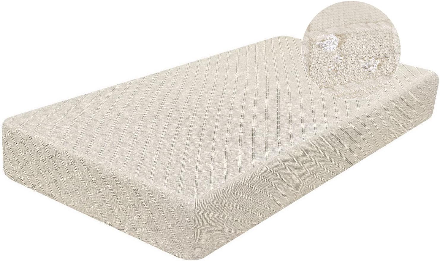 SearchI Water Repellent Sofa Couch Cushion Covers Replacement, RV Camper Dinette Seat Cushion Slipcovers Stretch Sofa Seat Cover Outdoor Furniture Protector Soft with Elastic Bottom (Beige, Large)