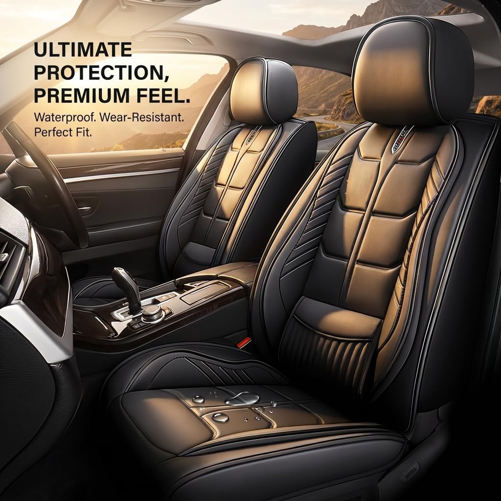 URINOVET for Toyota 4Runner 1999-2023 Car Seat Cover, 5-Seater Front Rear Seat Cover, Waterproof and Wear Resistant Leather Seat Covers(Full Set with Pillow Black Red)