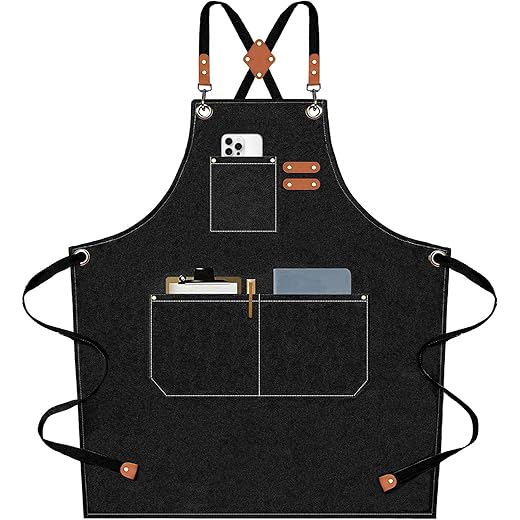 AFUN Chef Aprons for Men Women with Oversized Pockets, 16-Ounce Cotton Canvas Cross Back Heavy Duty Work Apron (Black)