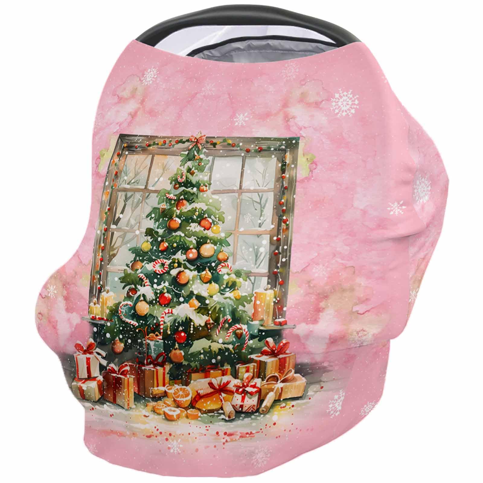 Nursing Cover for Breastfeeding Scarf, Various Ornaments Gorgeous Christmas Tree Pink Watercolor Baby Car Covers Super Soft Multi Use for Canopy Shopping Cart Cover Blanket Stroller Cover