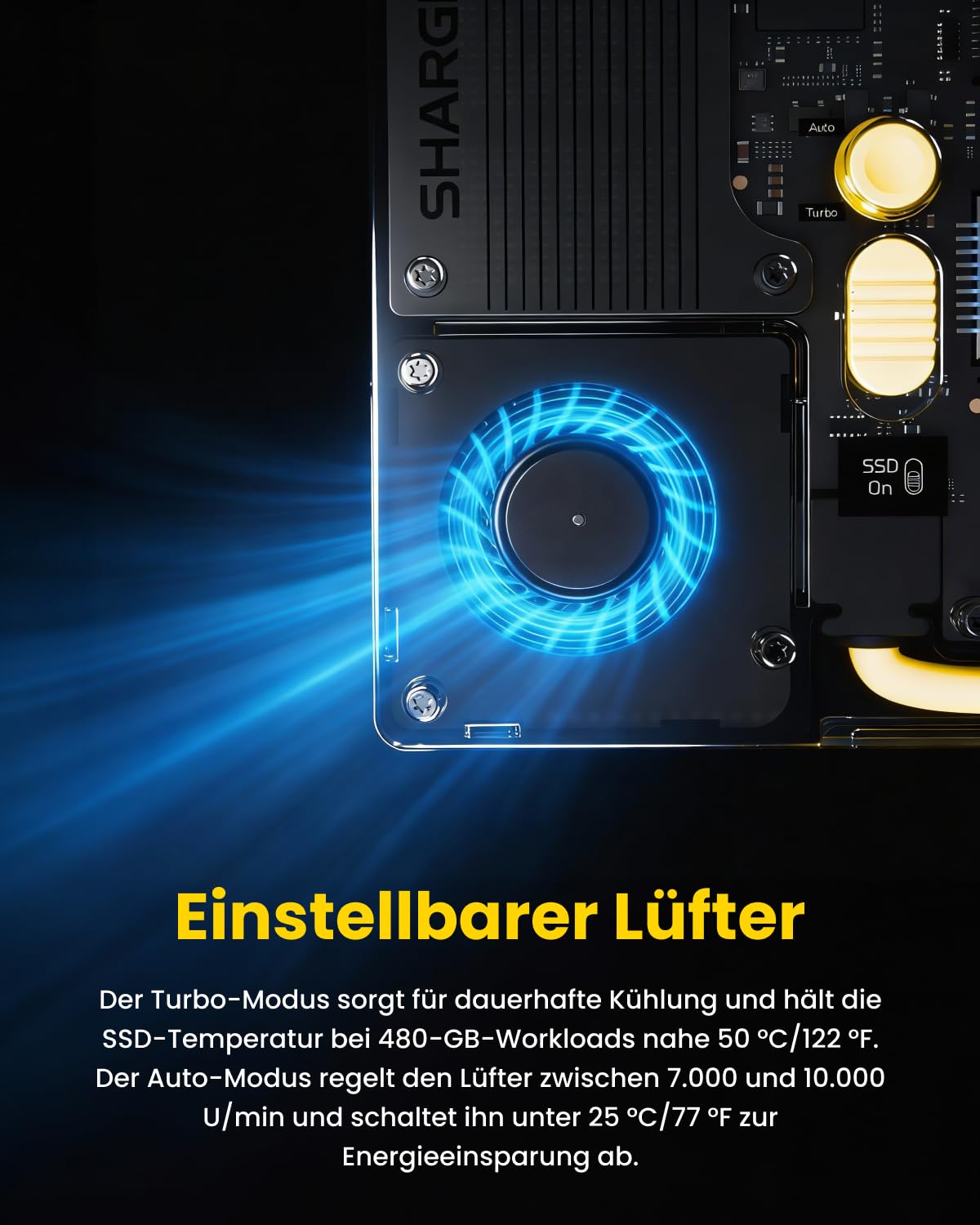 sharge Disk Pro 1TB Tragbare SSD mit Aktivkühlung, 4-Port Hub mit HDMI 2.1, USB-C 10 Gbps Kabel, Magnetische Externe SSD für MacBook, PC, PS5, Steam Deck