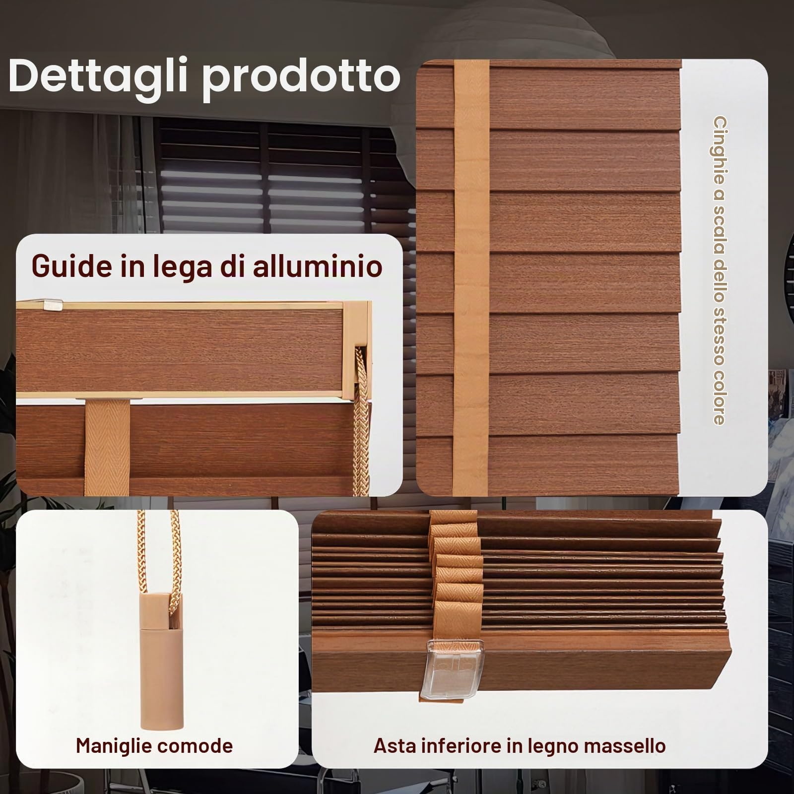 Tende Veneziane In Legno Con Lamelle Da 5 Cm, Misura Personalizzabile 30 Cm–180 Cm L X 60 Cm–200 Cm A, Tende Orizzontali Senza Fili Per Oscuramento E Oscurità, Installazione Facile Interno/esterno