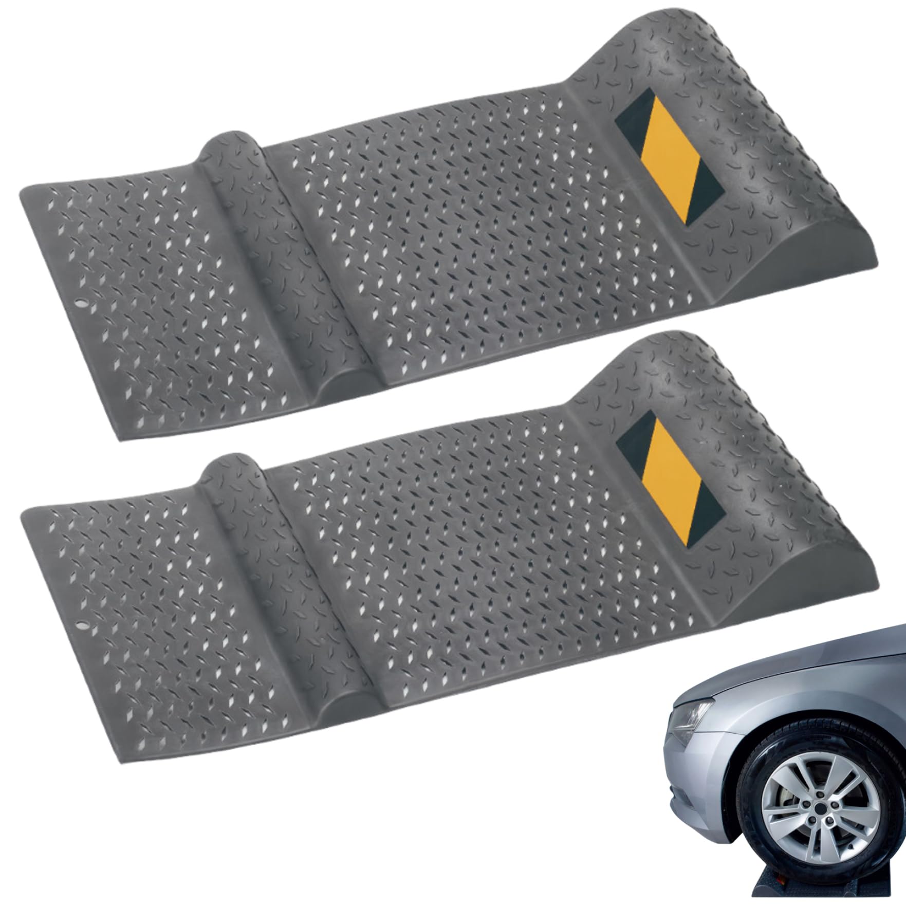 2pcs Garage Parking Matte Nicht rutschverstärkte PP Garage Parkhilfe 21 x 10 x 2 Zoll dunkelgrauer Radstopper für die meisten Fahrzeuge