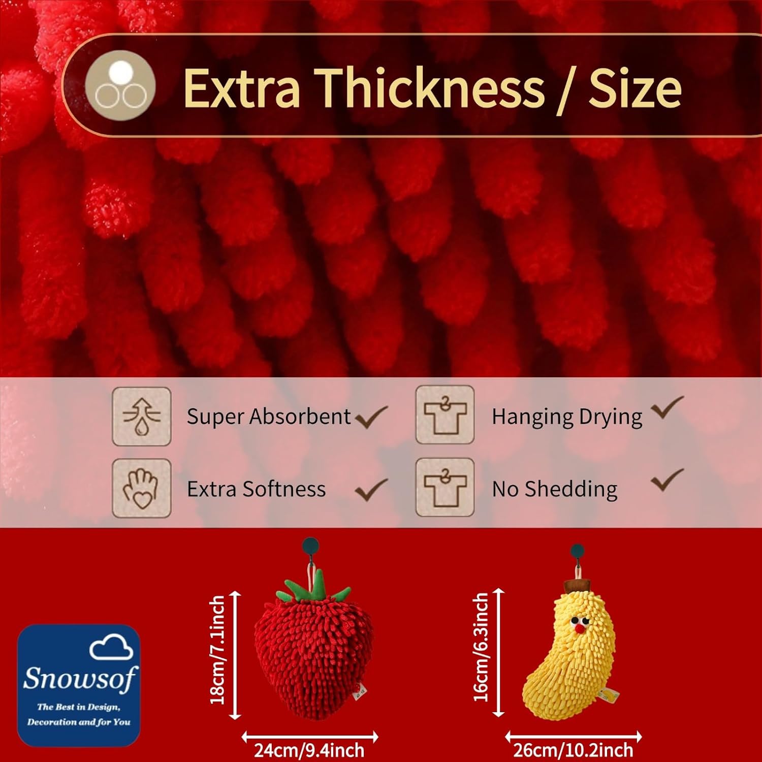 Fuzzy Hand Towels, Hanging Bathroom Super Fluffy Chenille Microfiber Towels, High Absorbent to Dry Your Hand Instantly (Mix,4pcs)