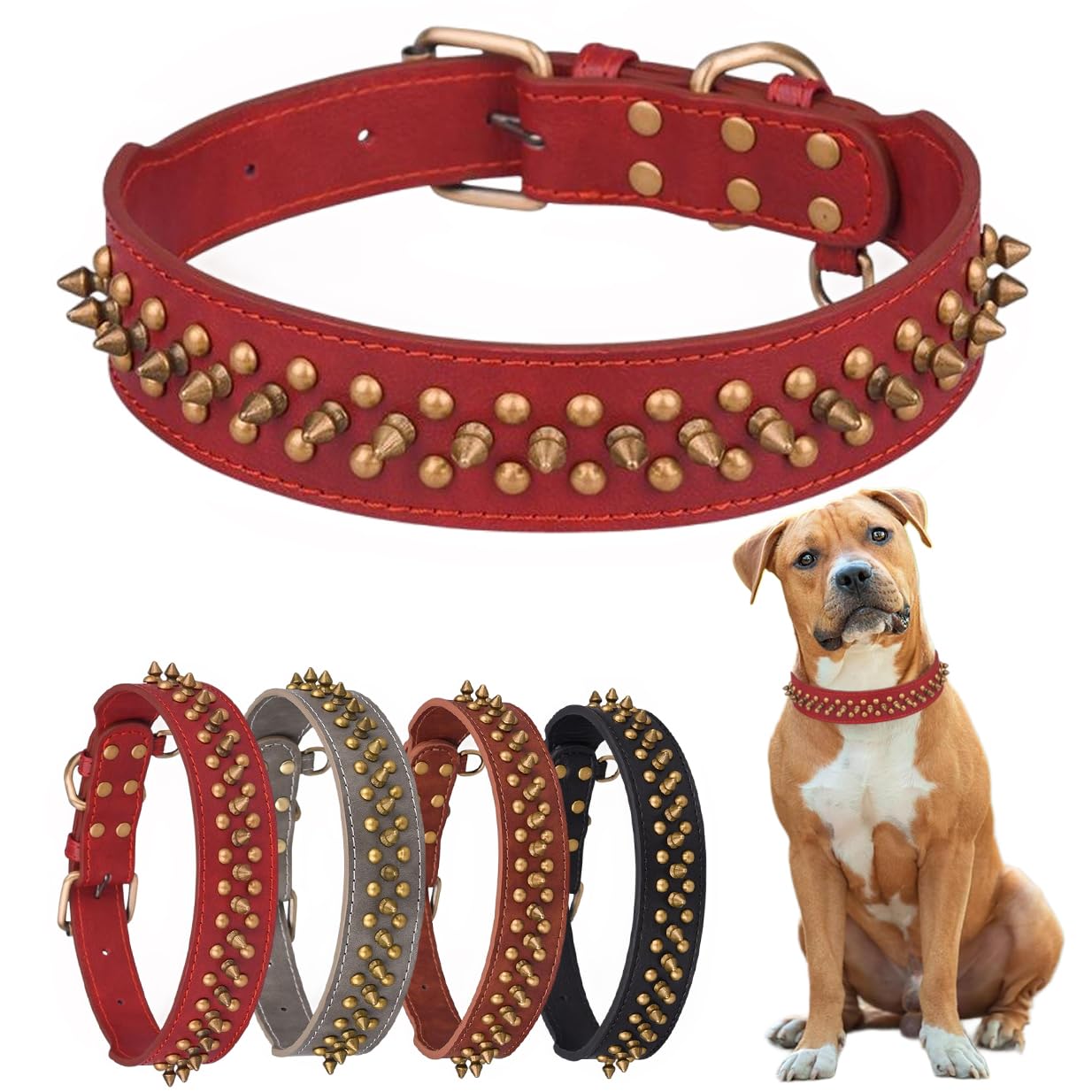 Spiked Dog Collars, Leather Spike Collars with Bullet Rivets, Durable Soft and Adjustable for Small Medium Large Dogs