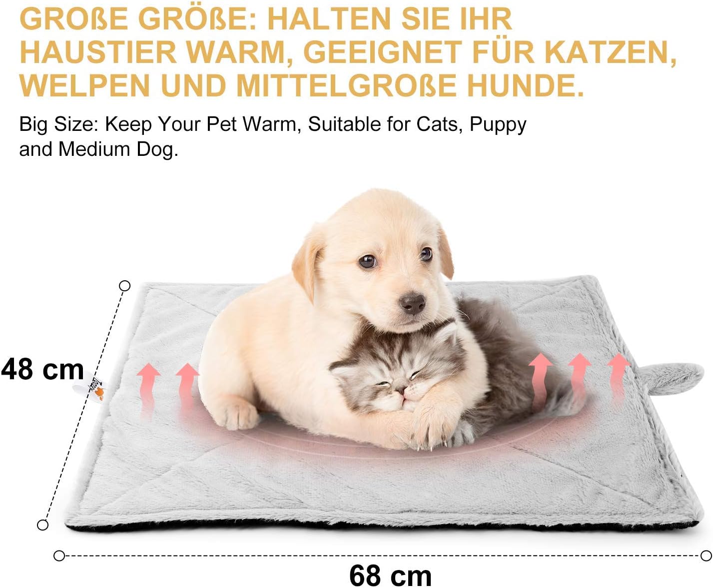 Toozey Self Heating Pet Beds Blankets Pads for Cats & Puppies, Size 68 cm × 48 cm, Self Heating