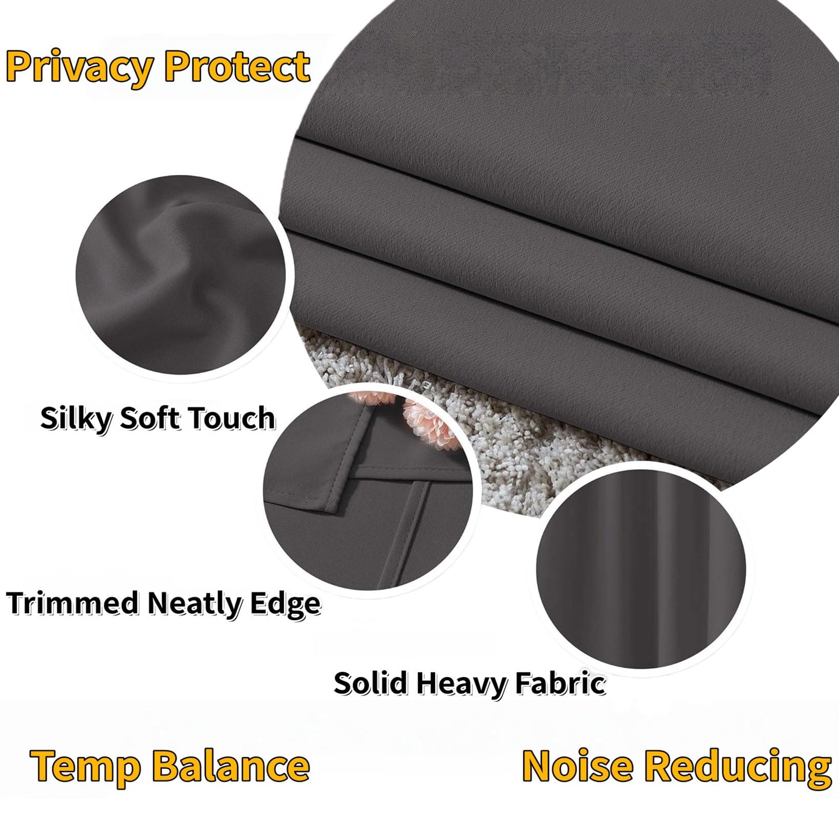 Rideau Occultant 200 x 170 cm Thermique Isolant Anti Froid Rideau Chambre avec Oeillets Design Moderne, 1Pièces pour Salon, Chambre à Coucher et Cuisine, Gris Foncé