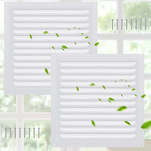 Yaocom 2 rejillas de ventilación de aluminio a dos aguas blancas para cobertizo de pared con malla de malla cuadrada para puerta exterior, casa,