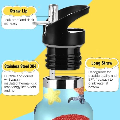 Miniatura 3 de Botella de agua deportiva con purpurina falsa con diseño de loro y pájaro de dibujos animados, sin BPA, a prueba de fugas, con asa, doble pared