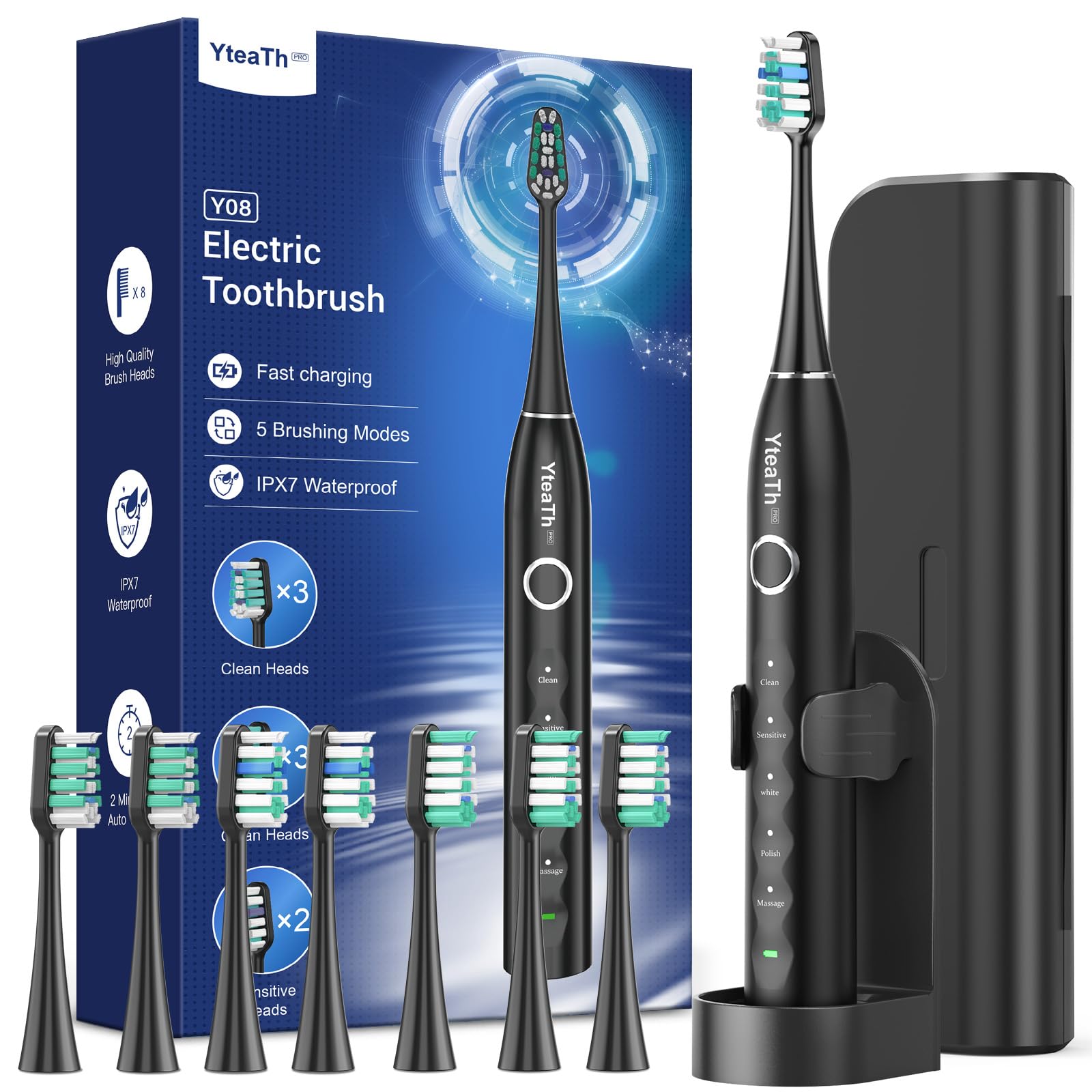 Electric Toothbrush with 8 Brush Heads (3 Types), Sonic Toothbrush for Adults, Electric Toothbrush with Timer, 120 Days Battery Life, 5 Cleaning Modes, Travel Case, Wall Mounted Charging Station-image-26