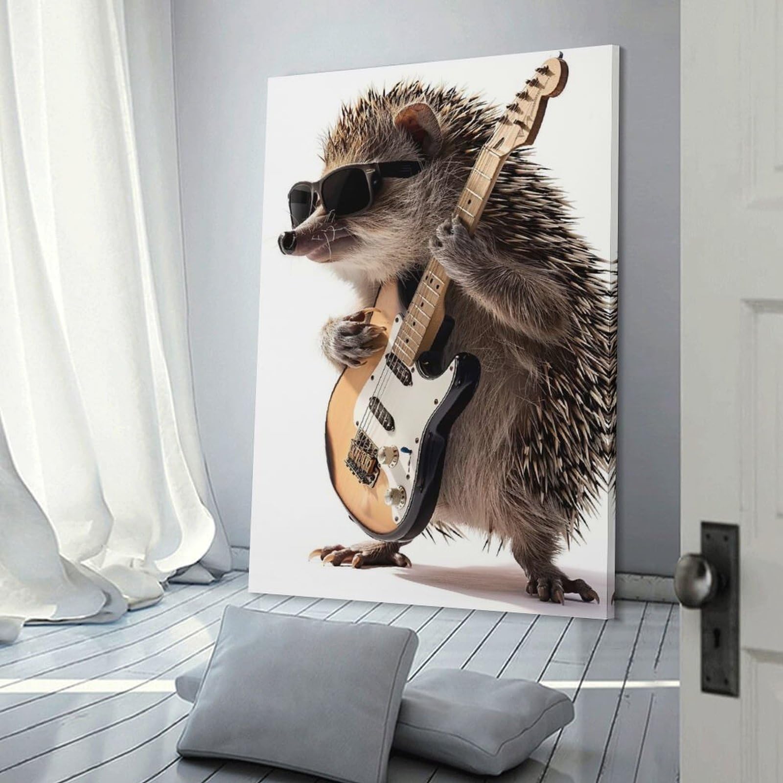 Junmoney Hedgehog Guitar Canvas Wall Decor 24x36inch(60x90cm), for Corridors, Hallways Or Apartment Entries, A Stylish Accent for Home Entrances