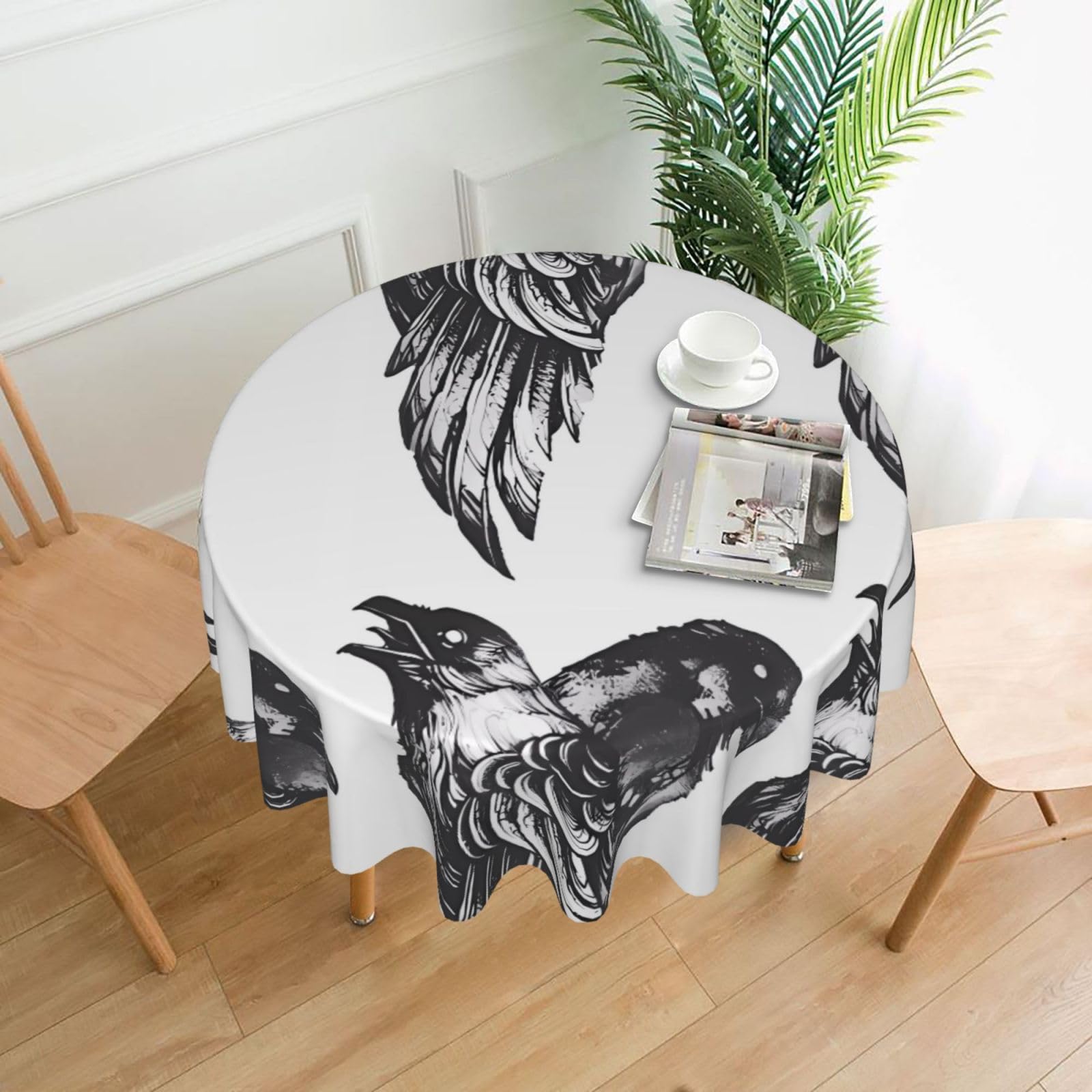WHJSSF Ravens Prints Round Decorative Table Throw 60 Inch – Waterproof Table Cover for Dining, Coffee Tables, and Outdoor Events