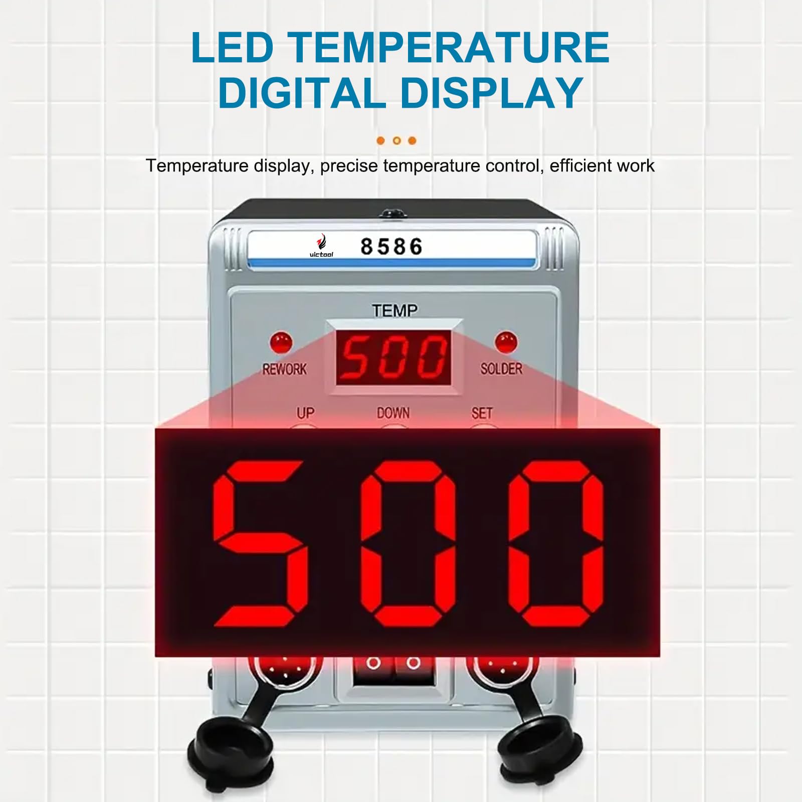Stazione di saldatura, set saldatore 2 in 1 ad aria calda 8586 con 3 ugelli, temperatura regolabile 200-480°C, display digitale, professionale per lavori elettrici e riparazioni elettroniche