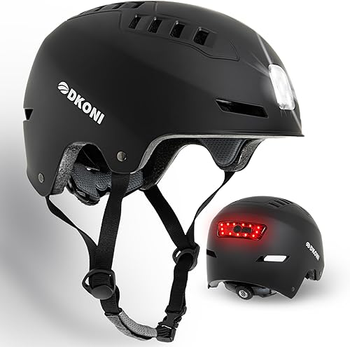 DKONI Casco de bicicleta con luces LED, cascos de bicicleta, recargable por USB, luz LED delantera y trasera, casco de ciclismo para adultos para