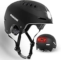 DKONI Capacete De Bicicleta Com Luzes Led, Capacetes Para Uso Diário, Ciclismo, Recarregável Por Usb, Luz Frontal E Traseira Adultos, Homens Mulheres (Grande, Preto)