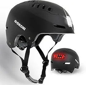 DKONI Capacete De Bicicleta Com Luzes Led, Capacetes Para Uso Diário, Ciclismo, Recarregável Por Usb, Luz Frontal E Traseira Adultos, Homens Mulheres (Grande, Preto)