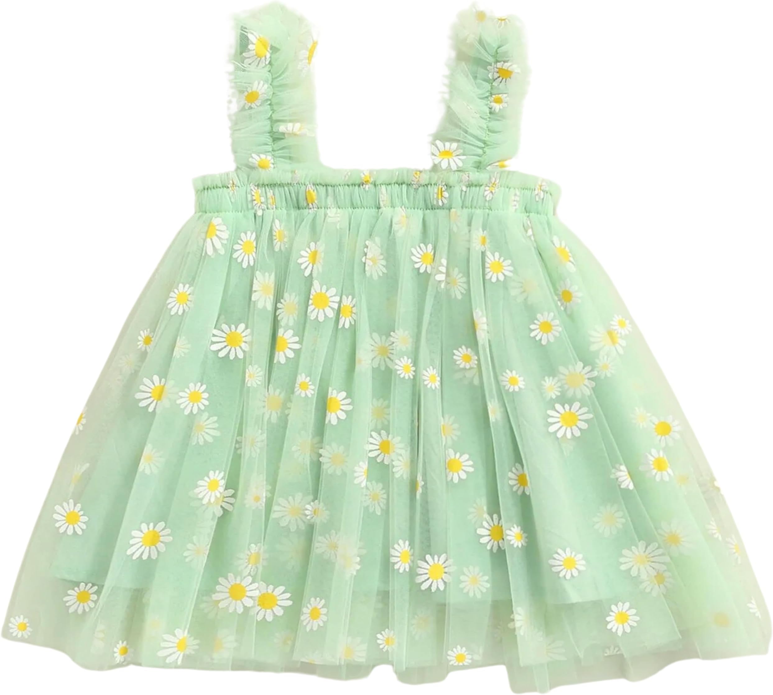TotzTouch Baby Girls Knee-Length Dress | Frock Cami Strap Flared Printed Net Sleeveless Gown