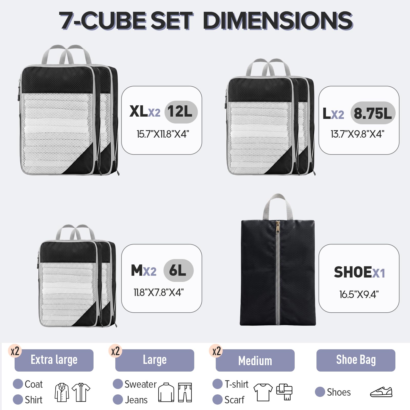 Sutinban 7er-Set Kompressions-Verpackungswürfel für Reisen