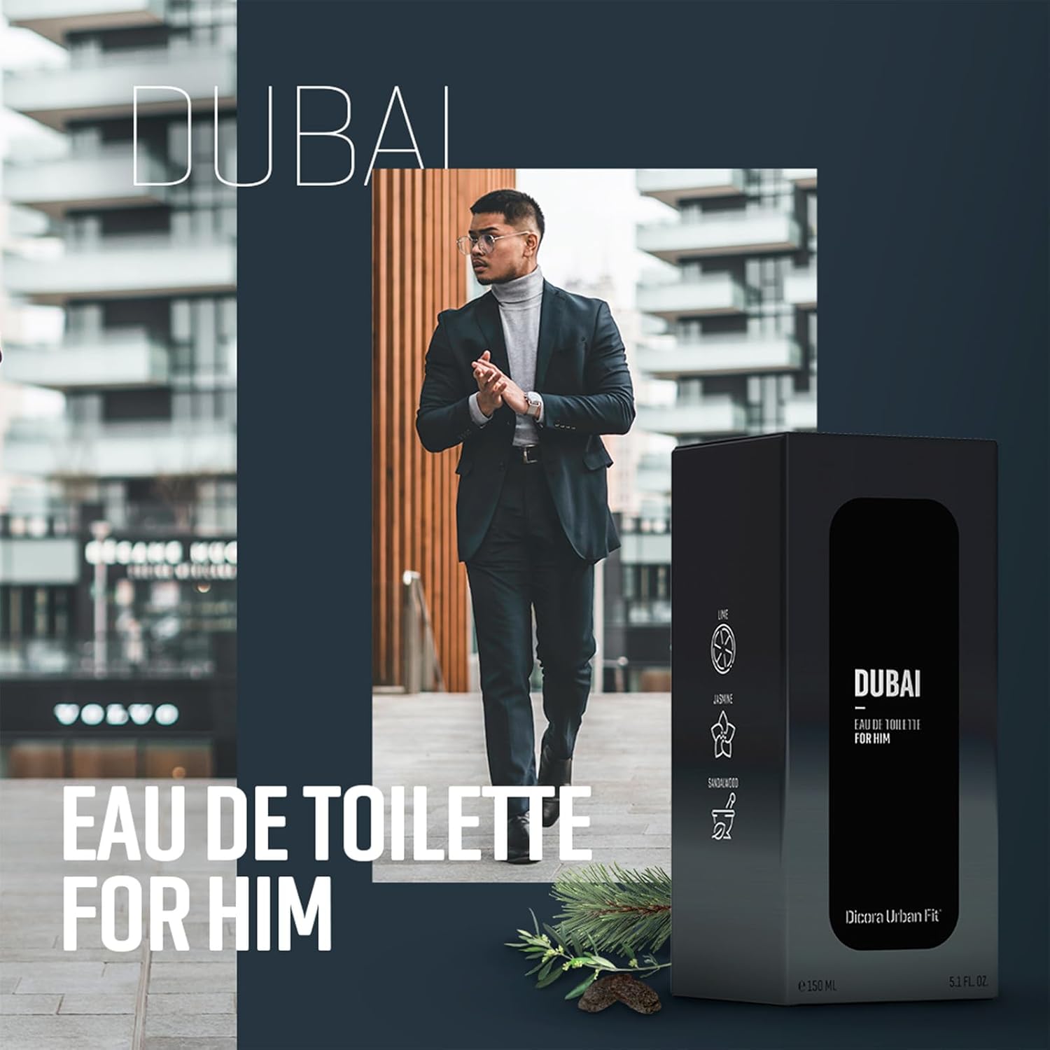 Dicora Urban Fit Dubai Cologne for Men - Top Notes of Lime and Grapefruit - Middle Notes of Mint and Jasmine - 5.07 oz EDT Spray