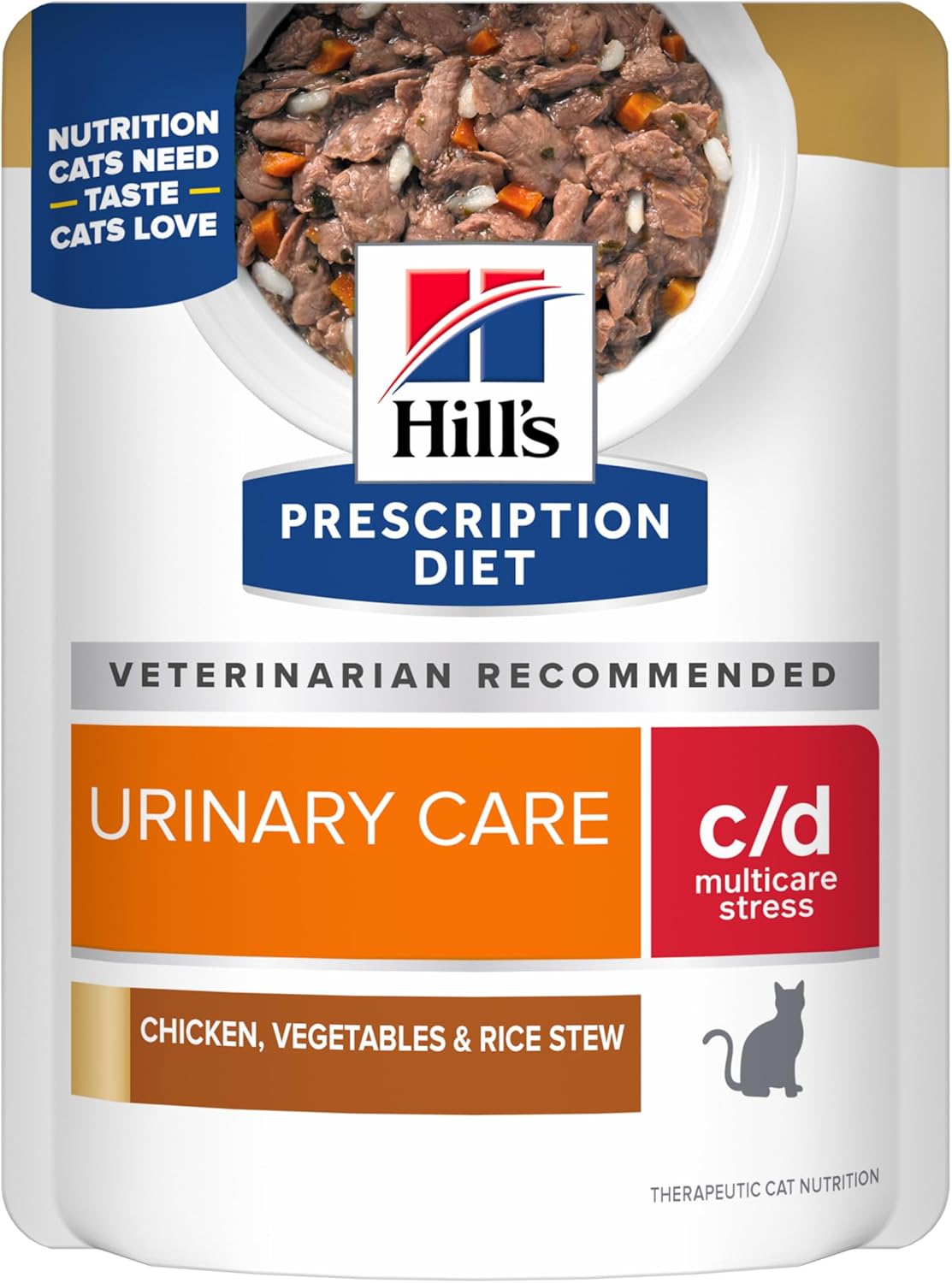 Hill's Prescription Diet c/d Multicare Stress Wet Cat Food, Chicken, Vegetables, & Rice Stew, 2.8 oz. Pouches, 24-Pack