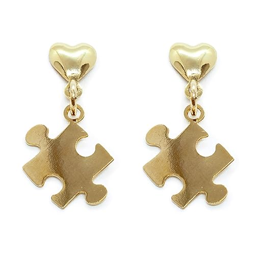 Autism Awareness Gold platted Drop Earrings by Re-Do Bricks - Great Gift and Beautiful Dangle Puzzle Charm for Girls And Women Original Design