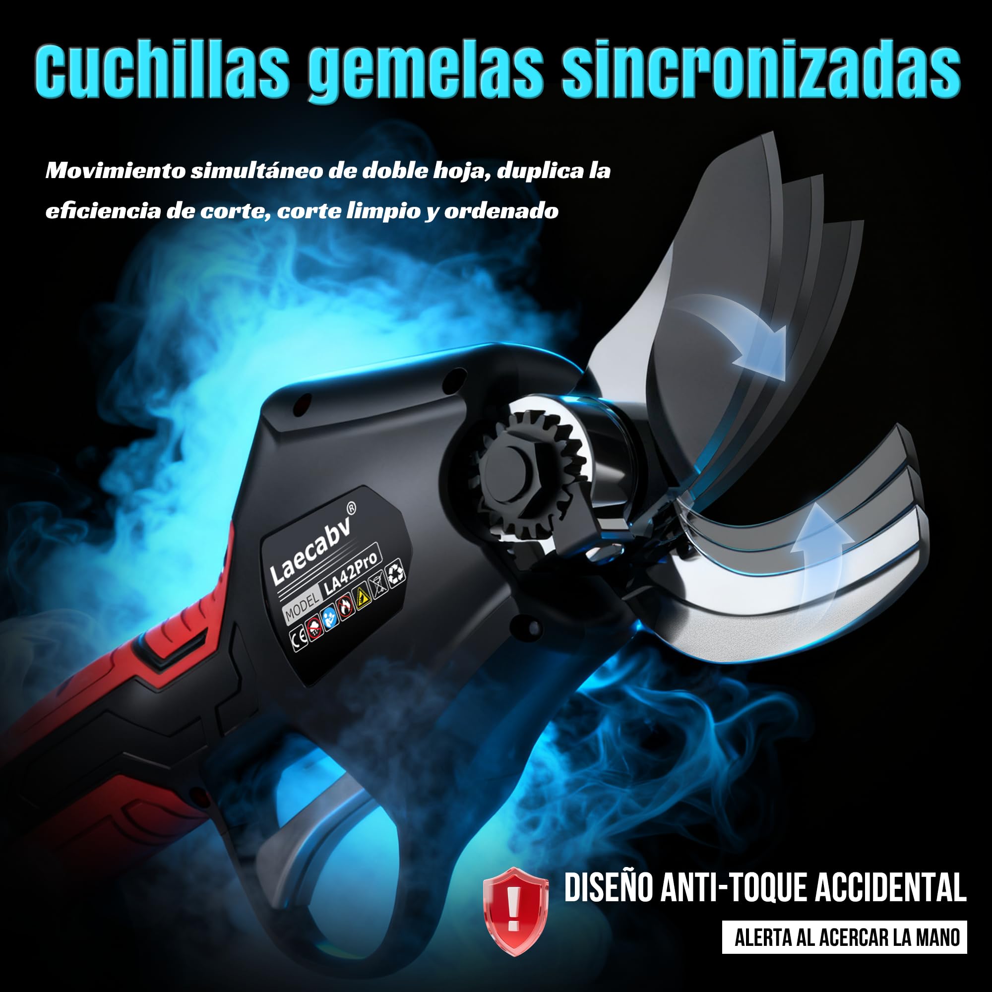 Laecabv 42mm Tijeras de Podar Eléctricas 21V 1150W Profesional Tijeras de Podar Bateria, 2X4000mAh Baterías,Pantalla LCD, Corte Progresivo Viñas (LA42Pro)