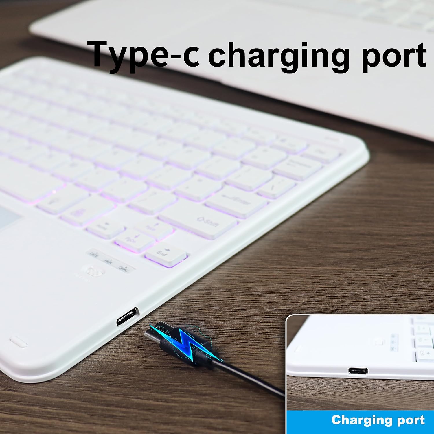 Backlit Bluetooth Keyboard with Touchpad Small Portable Wireless Keyboard Rechargeable Illuminated Universal for Android Samsung Tablet Desktop Laptop Surface Phone i-Pad/Pro/Air/Mini i-Phone (White)