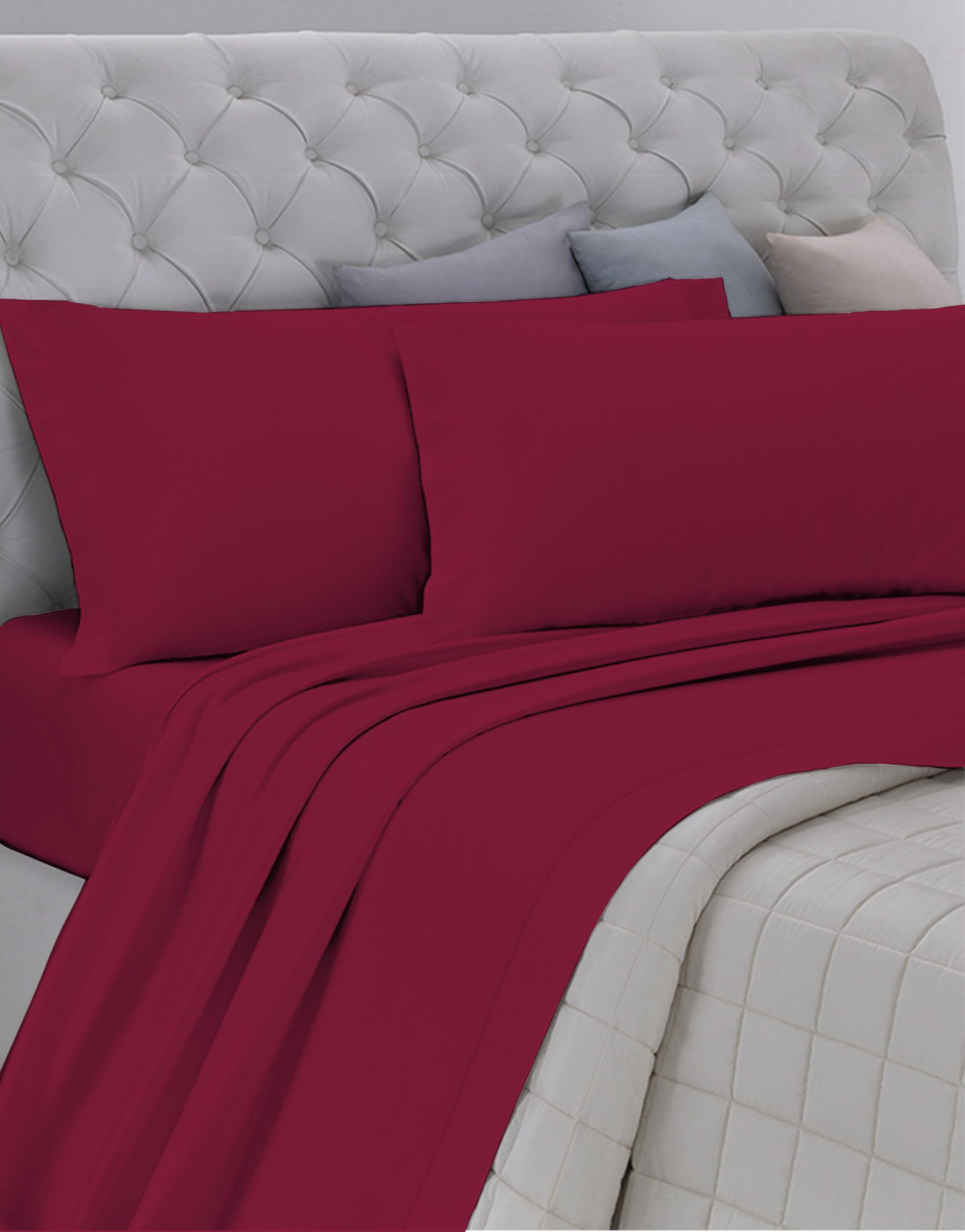 Parure de lit en coton italien haut de gamme coloris bordeaux