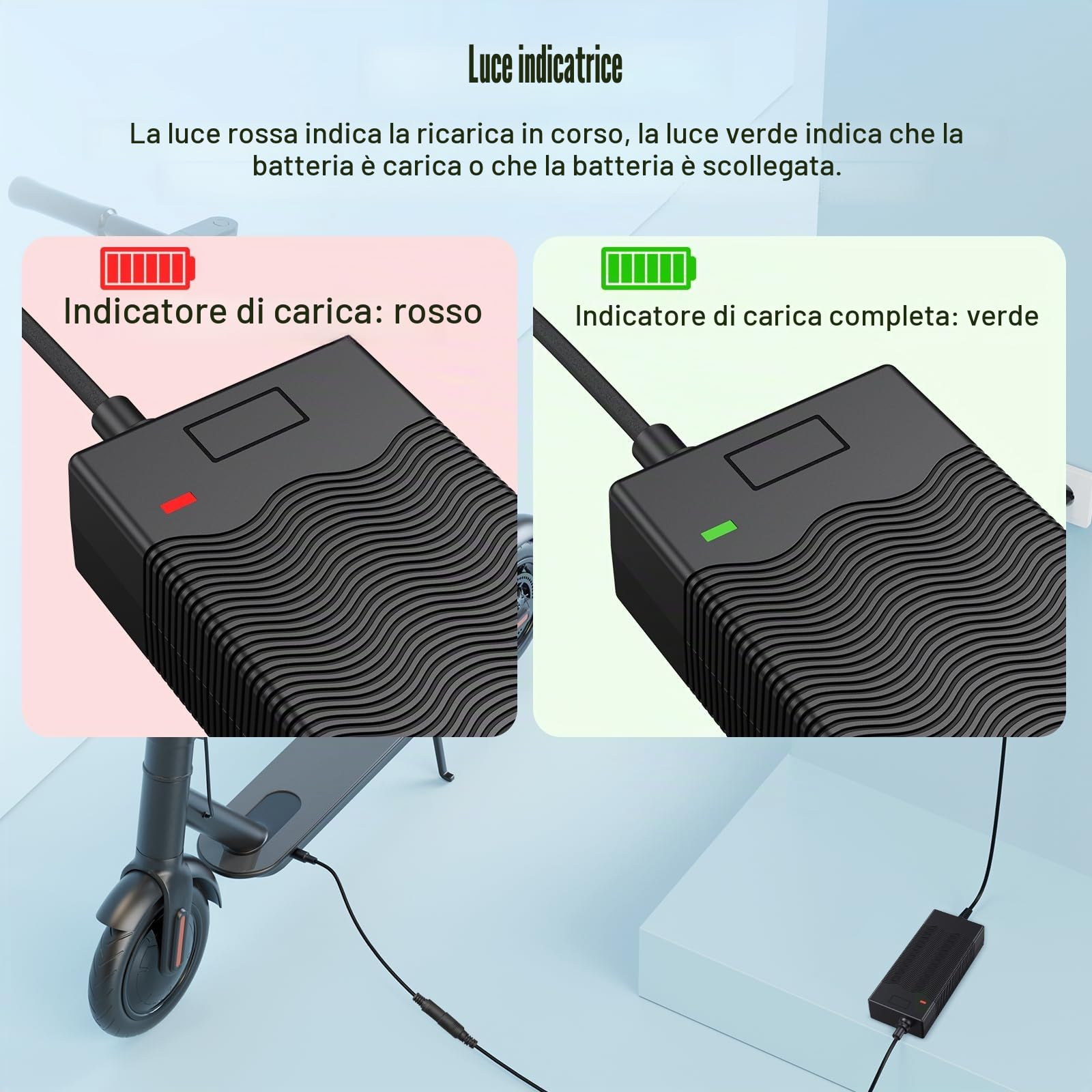 Caricatore Scooter Elettrico 42V 2A con 6 Spine, Alimentatore per Batteria al Litio 36V, Compatibile con Xiaomi Mi, Ninebot, Hoverboard ed E-Bike, Adattatore di Ricarica con Cavo