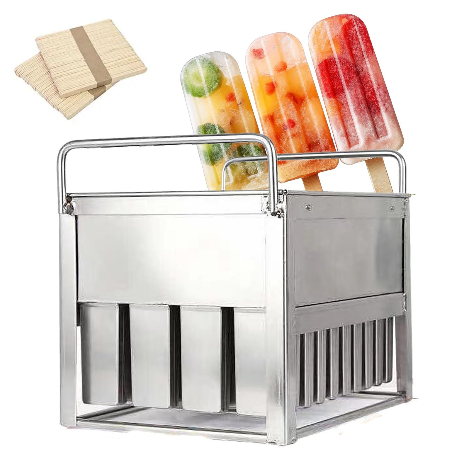 Kommerzielle Popsicle Formen - 40 Edelstahl Ice Pop Formen DIY Eismaschine mit 100 Holzstäbchen für einfache und lustige Popsicle Herstellung